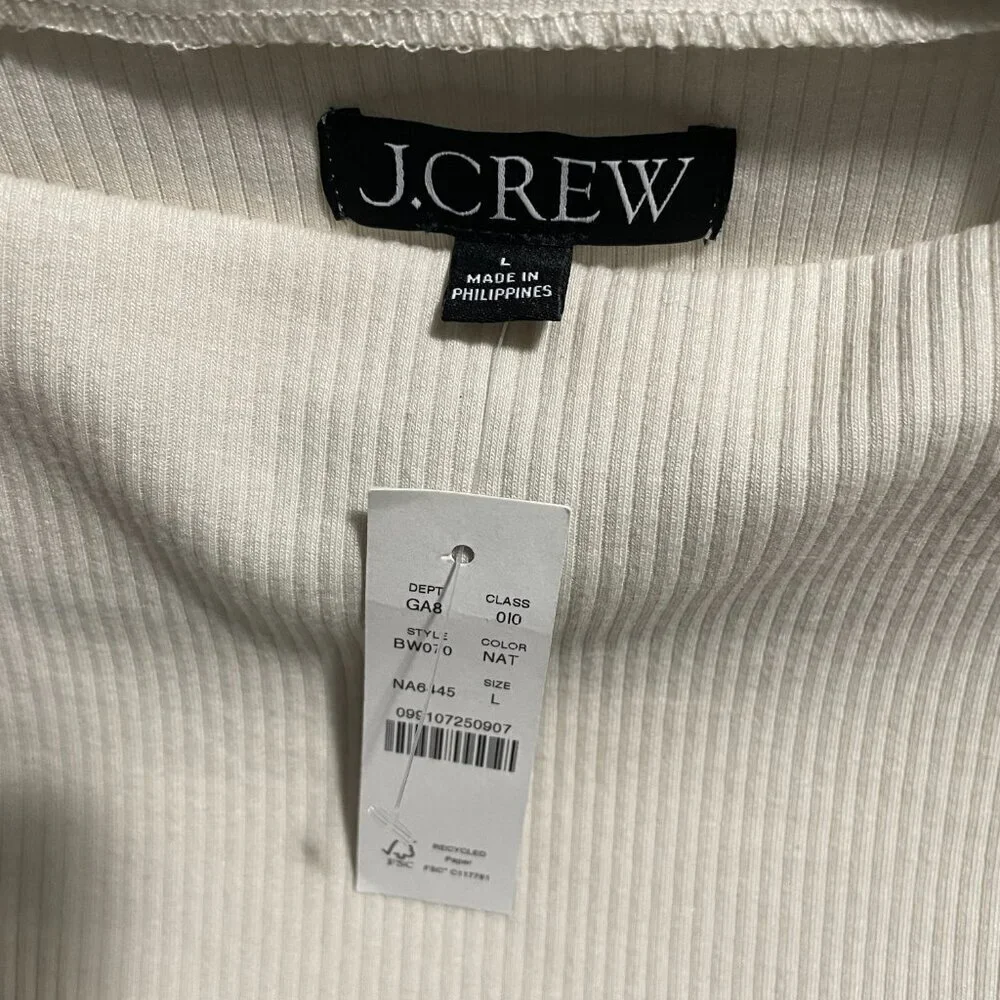New J.Crew Vintage Rib Split Neck Button Cuff Knit Top Natural Large